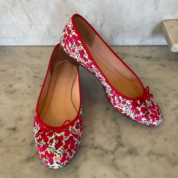 J. CREW Liberty of London Gemma Floral Ballet Flats Sz 6 Red Berry White Pink - Picture 5 of 16